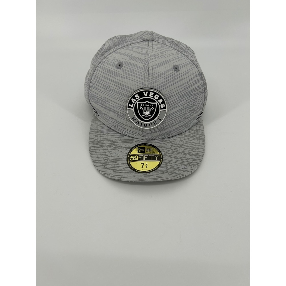 New Era Fitted Hat Mens 7 7/8 Grey Excellent Las Vegas Raiders 59FIFTY Cap